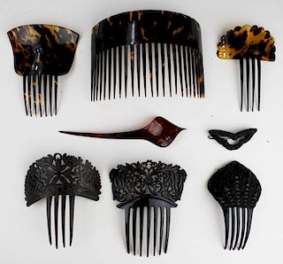 Mid-Late 19Th C. Victorian Tortoise Shell Tuck Combs And