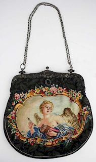 Ca. 1920 Floral Sterling Silver Frame Tapestry Handbag