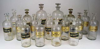 16 Apothecary Bottles W/ Labels Under Glass