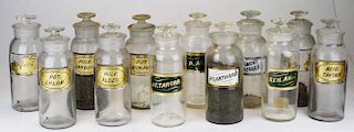 12 Apothecary Jars W /Labels Under Glass