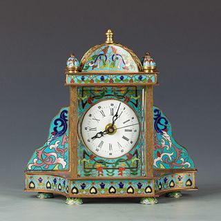 A CLOISONNE ENAMEL AND GILT BRONZE MOUNTED CLOCK