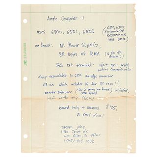 Steve Jobs Handwritten Advertisement for the Apple-1 Computer