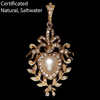 CERTIFICATED NATURAL SALTWATER PEARL AND DIAMOND PENDANT