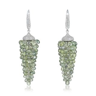Green Sapphire and Diamond Earrings