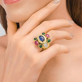 David Webb Multi Color Gemstone Ring