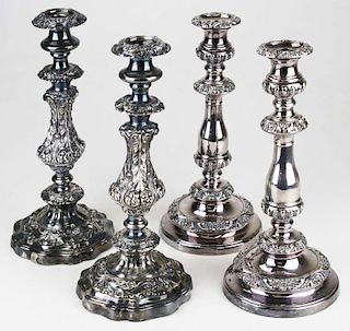 Two Pair Fine Sheffield Silver Plate Candlesticks.