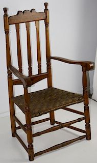 18Th C New England Maple Bannister Back Arm Chair.