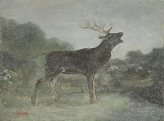 BARYE, Antoine-Louis. Oil on Canvas. Deer in
