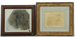 BARYE, Antoine-Louis. Two Drawings of Animals.