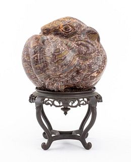 Stone Animalier Sculpture on Chinese Bronze Stand