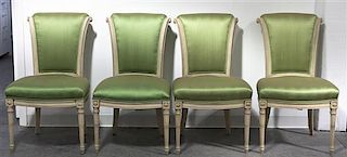 A Set of Four Louis XVI Style Painted Side Chairs, Baker, Height 36 inches.