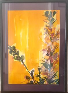 Ann Hopkin Watercolor on Mat with black frame
