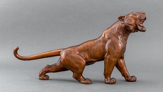 French Lacquered Metal Lioness Sculpture