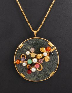 Vintage Ming's 14K Multi Gemstone Pendant Necklace