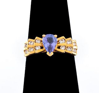 14K Yellow Gold Tanzanite Diamond Ring