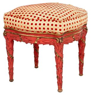 Serge Roche Manner Coral Painted and Gilt Stool