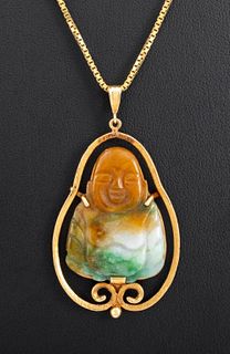 Vintage Ming's 14K Jade Buddha Pendant Necklace