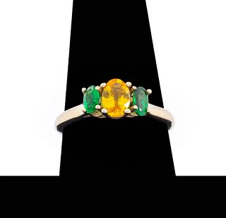 14K Gold Yellow Sapphire Emerald Ring