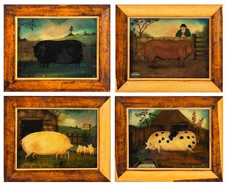 Reverse Glass Paintings of Prized Pigs, 4
