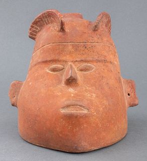 Pre-Columbian Colima Redware Head Form Vessel