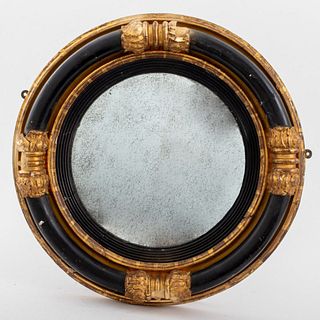 Regency Parcel Gilt and Ebonized Convex Mirror