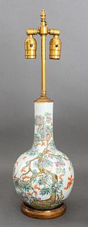 Chinese Bat & Peach Porcelain Vase Mounted Lamp