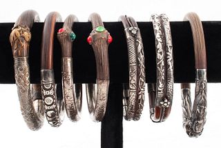 Chinese Silver Mounted Bent Wood Bangles, 7