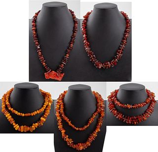 Group Jewelry Lot of Amber Necklaces, 5 Pieces