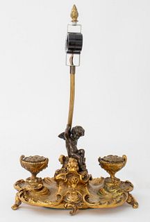 Belle Epoque Gilt & Patinated Bronze Encrier Lamp