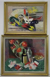 MARRE, Helene. Two Oil on Canvas Still Lifes.