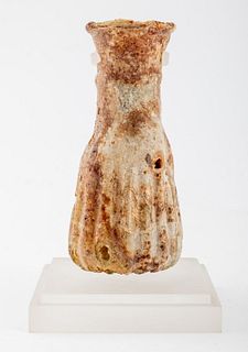 Ancient Roman Ribbed Glass Bottle Vase