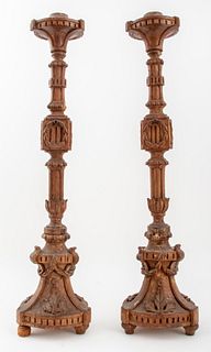 Neoclassical Wooden Pricket Sticks, Pair