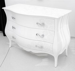 Modern White Lacquer Bombe Chest of 3 Drawers