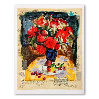 Alexander Galtchansky (1959-2008) and Tanya Wissotzky (1959-2006), "Red Flowers in a Vase" Hand Signed Limited Edition Serigraph on Paper with Letter 