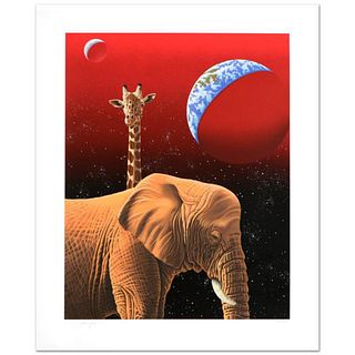 Our Home Too I, Elephants Limited Edition Serigraph by William Schimmel, Numbered and Hand Signed by the Artist. Comes with Certificate of Authenticit