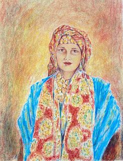 Itzhak Tordjman- Pastel paint over lithograph on paper "From the Woman of Valor series"