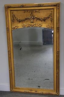 Antique Giltwood Trumeau Style Mirror.
