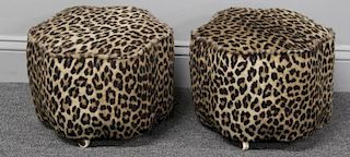 Pair of Art Deco Faux Leopard Upholstered Ottomans