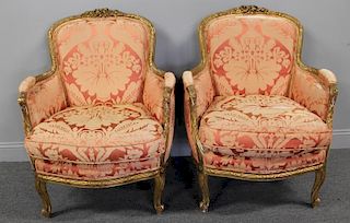 Pair of  Louis XVI Style Giltwood Arm Chairs.