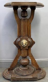 Victorian Walnut Pedestal with Gilt Lion Head