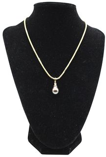14K Tahitian Black Pearl w/ Chain Necklace