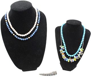(5) Beaded Necklaces and Silver Finger Brooch