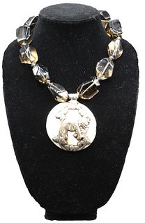 Smoky Topaz Beads with Silver Elephant Design