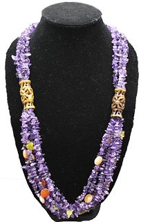 Russian  Amethyst  Necklace, Multi Agate Stones