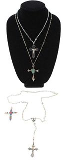 (4)Sterling Cross Necklaces,Cross Pendant,  Rosary