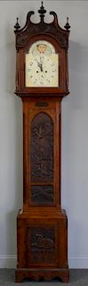 Antique Mahogany Carved & Dated Tallcase Clock.