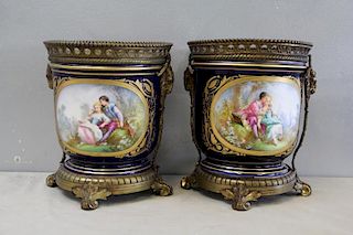 Pair of Bronze Mounted Sevres Porcelain Cache
