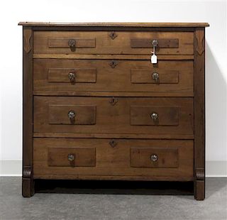 A Victorian Walnut Chest of Drawers, Height 37 1/4 x width 40 1/4 x depth 16 inches.