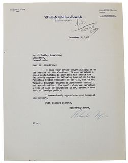 Letter Signed By Robert Taft 1950