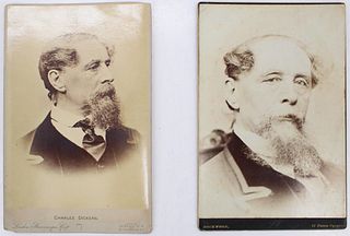 (2) Antique Cabinet Size Photos of Charles Dickens